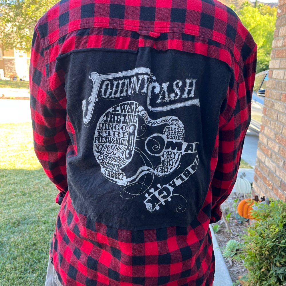 Johnny Cash Flannel Shirt upcycled unisex Size Medium M